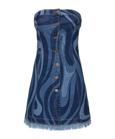 Emilio Pucci Marmo Print Stretch Denim Mini Dress