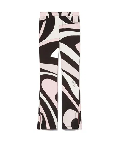 Pucci Emilio  Stretch Nylon Pants With Marble Pattern In Red