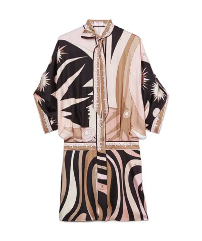 Emilio Pucci Mini Dress With Asymmetric Sleeves In Beige