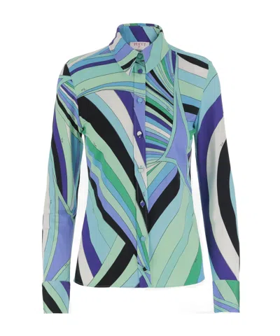 Pucci Mixed Shirt With Iride Print In Blue