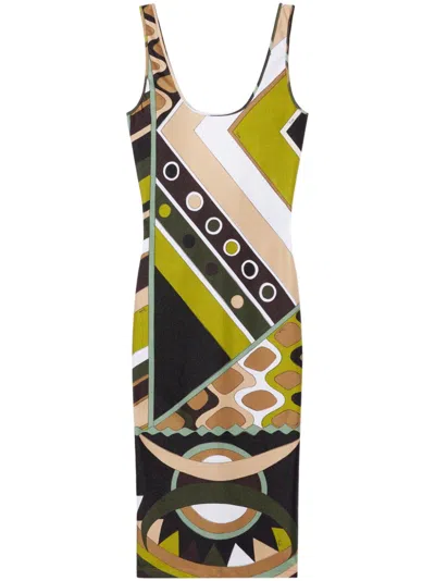 Emilio Pucci Multicolor Abstract Print Sleeveless Dress In Green