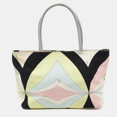 Pre-owned Emilio Pucci Multicolor Canvas And Leather Snap Tote