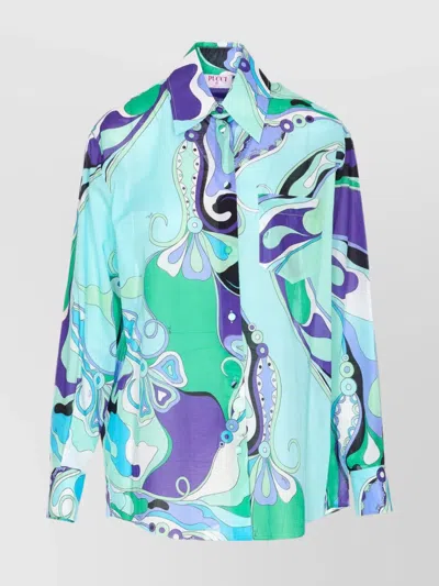 Emilio Pucci Multicolor Orchidee Print Long Sleeve Shirt