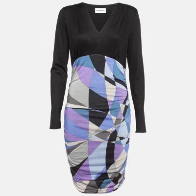 Pre-owned Emilio Pucci Multicolor Print Wool Blend Knit Ruched Dress M