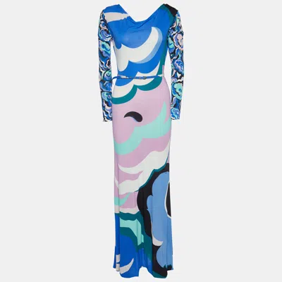 Pre-owned Emilio Pucci Multicolor Printed Jersey Belted Dress S