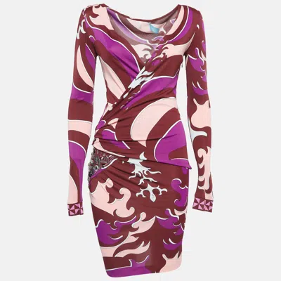 Pre-owned Emilio Pucci Multicolor Printed Jersey Embellished Short Dress S