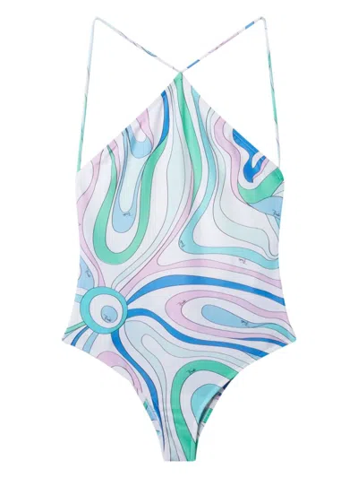 Emilio Pucci Multicolor Printed Lycra Swimsuit In Clear Blue For Women