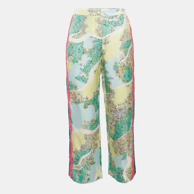 Pre-owned Emilio Pucci Multicolor Printed Satin Lace Trim Trousers S