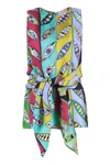 EMILIO PUCCI MULTICOLOR PRINTED SILK TOP WITH DRAPED BACK AND BOW FASTENING FOR WOMEN