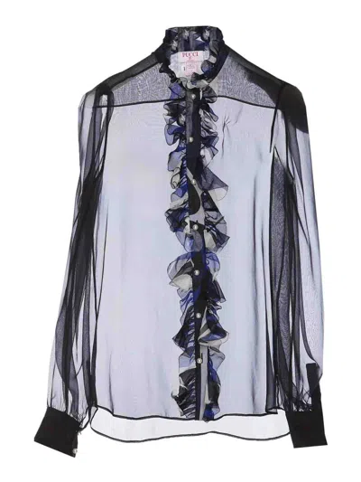 Pucci Multicolor Ruffled Shirt In Black