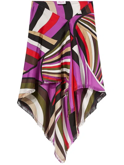 Emilio Pucci Multicolored Geometric Print Asymmetric Silk Dress In Pink