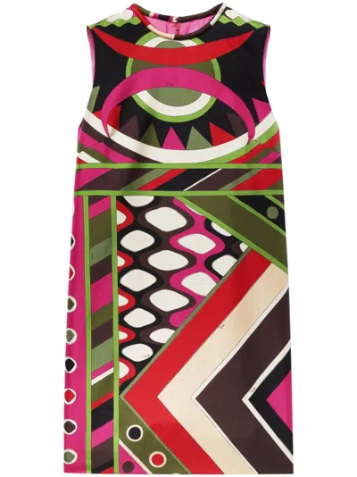 Emilio Pucci Multicolour Silk Shift Dress With Abstract Print And Concealed Zip Fastening In Pink