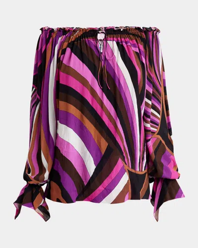 Emilio Pucci Off-the-shoulder Long-sleeve Blouse In Fuxia Marrone