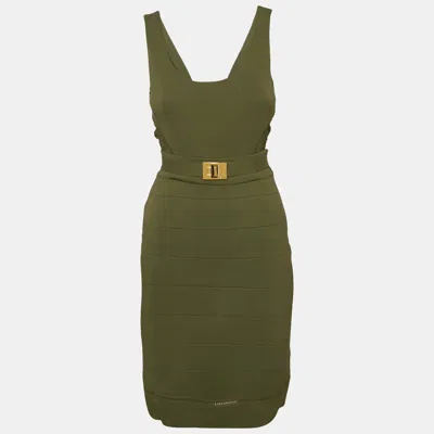 Pre-owned Emilio Pucci Olive Green Jersey Crochet Detail Sleeveless Short Dress M