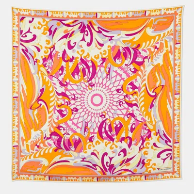 Pre-owned Emilio Pucci Orange/pink Iride Print Silk Scarf