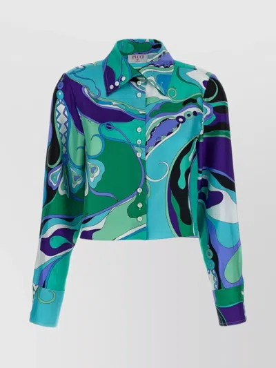 Emilio Pucci Orchid Print Collared Shirt With Cuffed Sleeves