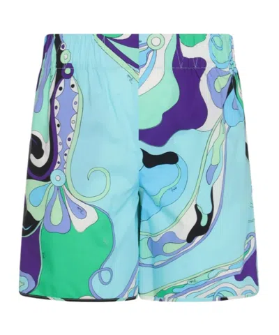 Pucci Orchid Print Shorts In Blue