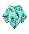 Pucci Draped Asymmetric Hem Blouse With Colorful Print In Blue