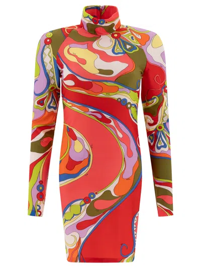 Emilio Pucci Fuchsia Orchid Print Slim Fit Long Sleeve Pencil Dress