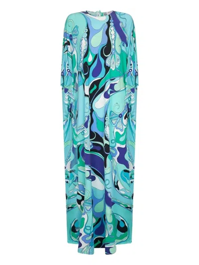 Emilio Pucci Orchidee-print Long Kaftan In Blue
