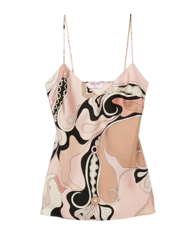 Emilio Pucci Orchidee Print Silk Twill Camisole Top In Nude