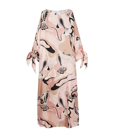 Emilio Pucci Orchidee Print Silk Twill Kaftan In Nude