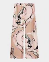 Emilio Pucci Orchidee Print Silk Twill Wide-leg Pants In Nude