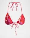 Pucci Orchidee-print Triangle Bikini Top In Rosso Fuxia