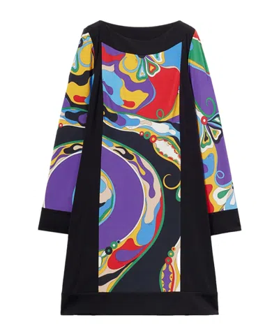 Emilio Pucci Orchidee-printed Long-sleeved Mini Dress In Black