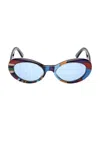 Pucci Oval Sunglasses In Shiny Iride Pattern & Blue