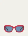 Pucci Women's Shiny Red & Blue Geometric Sunglasses In Shiny Milky Red Blue Lenses