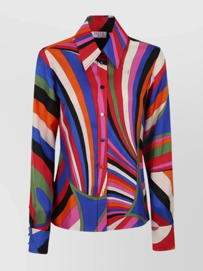 Emilio Pucci Patterned Silk Twill Shirt With Cuff Buttons In Red