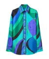 Pucci Pesci-print Silk Twill Button-down Blouse In Blue