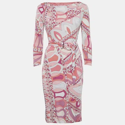 Pre-owned Emilio Pucci Pink Printed Jersey Long Sleeve Short Dress S