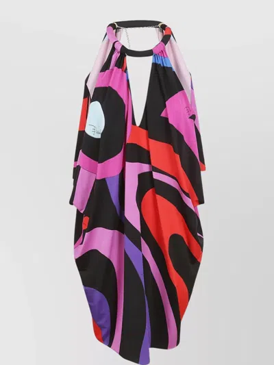 Emilio Pucci Print Block Halter Midi Dress In Multi