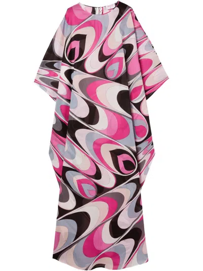 Pucci Emilio  Printed Cotton Kaftan Dress In Black/fuchsia