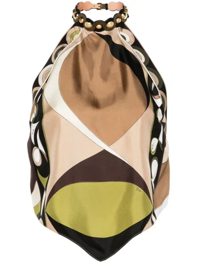Emilio Pucci Pucci Embellished Printed Top In Green