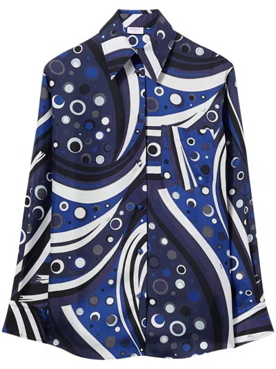 Pucci Printed Long-sleeve Button-down Shirt In Navy