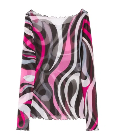 Emilio Pucci Boat-neck Marmo-print Mesh T-shirt In Multicolor