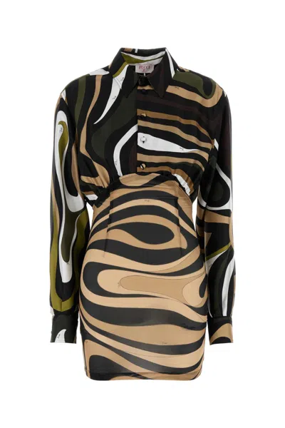 EMILIO PUCCI EMILIO PUCCI PRINTED TWILL AND STRETCH MESH MINI DRESS