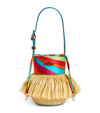 Emilio Pucci Pucci Mini Silk-straw Pucinella Bucket Bag In Natural