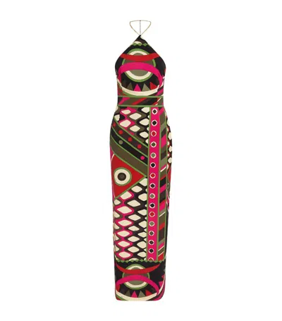 Emilio Pucci Foulard-print Silk Backless Halter Maxi Dress In Multi