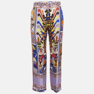 Pre-owned Emilio Pucci Purple/orange Printed Silk Wide Leg Trousers S