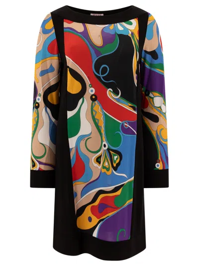 Emilio Pucci Knee-length Orchid Print Dress With Long Sleeves In Multi