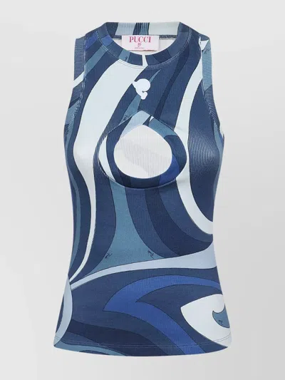 Emilio Pucci Ribbed Cotton Tank Top In Blue