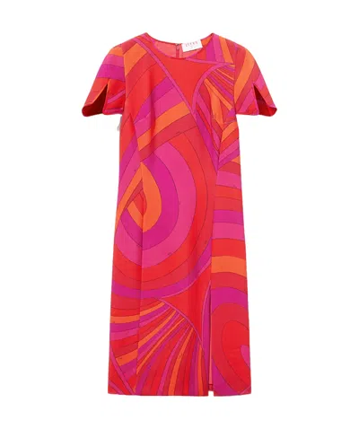 Emilio Pucci Round-collar Short-sleeve Dress In Red