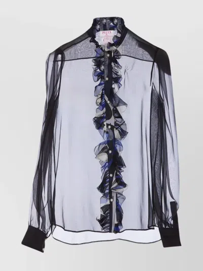 Pucci Sheer Fabric Ruffled Shirt With Long Sleeves