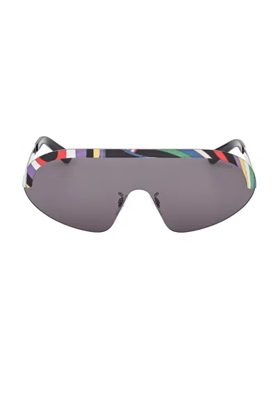 Pucci Shield Sunglasses In Shiny Palladium & Grey