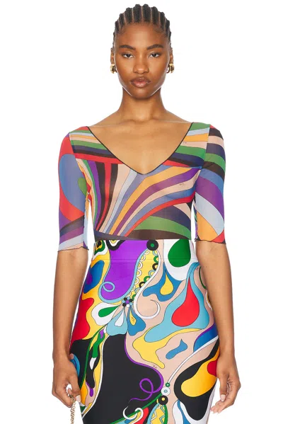 Emilio Pucci Short Sleeve Bodysuit In Viola & Rosso