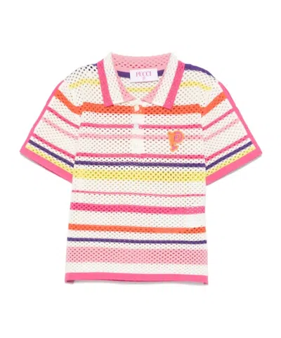 Emilio Pucci Short Sleeve Polo Sweater In Pink